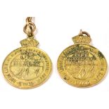 TWO 9CT GOLD NATIONAL AGRICULTURE AND INDUSTRIAL ASSOC LIFE MEMBERS MEDALS Weight to include metal