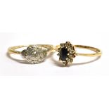 TWO 9CT GOLD RINGS A diamond set Platinum Plaque 9ct gold dress ring, indistinct markings, ring size