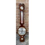 A 19TH CENTURY MAHOGANY CASED BANJO BAROMETER/THERMOMETER/HYGROMETER with 8' silvered dial, the