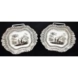 A PAIR OF THOMAS GODWIN STAFFORDSHIRE SHAPED DISHES transfer printed in the 'Penns Treaty'