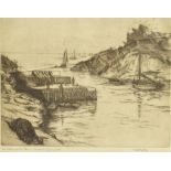 ROBERT HENRY SMITH (EXH.1906-1920) 'The Entrance to Polperro Harbour, Cornwall' Engraving Signed