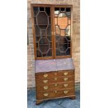 A MAHOGANY BUREAU BOOKCASE with astragal glazed cabinet above bureau with fitted interior