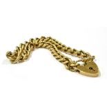 A 9CT GOLD HEART PADLOCK CURB CHAIN BRACELET AND SAFETY CHAIN WEIGHT 20.9G