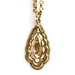 A VINTAGE 9CT GOLD DROP PENDANT AND 9CT GOLD BELCHER CHAIN Pedant length 2.6cm, chain length 43cm,