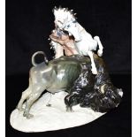 A LARGE MEISSEN/DRESDEN GROUP modelled as a bison being hunted by a Native American on horseback