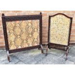 A CARVED OAK FIRESCREEN inset with paisley embroidered panel, 79cm x 94cm overall; together with a