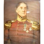 A 19TH CENTURY GILT GESSO FRAMED PORTRAIT of a military gentleman, 101cm x 65cm overall Condition