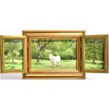 JOHN B HISCOCK (CONTEMPORARY) 'The Lamb - Triptych' Oil on panel Signed to central panel lower