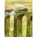 ALAN WARD, G.R.A. (BRITISH, 1940-2019) ''Tornado' at Ribblehead Viaduct', oil on board, signed and