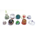 A GROUP OF TEN PAPERWEIGHTS comprising two Whitefriars millefiore facetted glass paperweights, a
