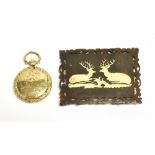 TWO ITEMS OF LATE 19TH/EARLY 20TH CENTURY JEWELLERY comprising a gilt and enamel circular photograph
