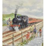 ALAN WARD, G.R.A. (BRITISH, 1940-2019) 'Riverside Crossing - Avon Valley Railway', watercolour,