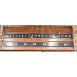 A VICTORIAN OAK SNOOKER SCOREBOARD BY THURSTON & CO. with later numbering, 36.5cm high, 103.5cm