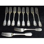 A COLLECTION OF VICTORIAN SILVER FIDDLE AND THREAD PATTERNED FORKS hallmarked for London, possibly
