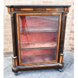 A VICTORIAN EBONISED AND BURR WALNUT PIER CABINET the glazed door enclosing velvet lined interior