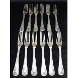 A COLLECTION OF VICTORIAN SILVER THREAD AND SHELL PATTERNED FORKS hallmark possibly London 1850,
