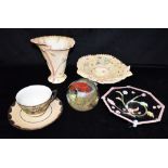 THREE A J RICHARDS ART POTTERY PIECES a continental cup and saucer, and a large Isle of Wight