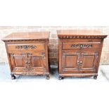 A MATCHED PAIR OF HARDWOOD CHESTS each fitted with drawer above pair of doors, approx 56cm wide 36cm