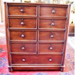A VICTORIAN MAHOGANY CHEST OF EIGHT SHORT AND ONE LONG DRAWER each with Bramah type lock and