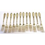 A COLLECTION OF TWELVE SILVER QUEEN ANN PATTERNED FORKS marked sterling Pat'd, weight 600grams