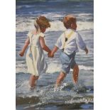 SHEREE VALENTINE DAINES (b 1959) 'Chasing the Waves' Limited edition print on canvas Signed and