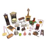 ASSORTED DOLL'S HOUSE FURNITURE & ACCESSORIES comprising a German painted white metal grandmother