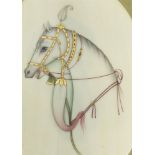 AN INDIAN PORTRAIT MINIATURE OF A HORSE'S HEAD painted on ivory, 10cm x 7.5cm (oval), framed and
