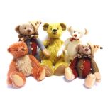 FIVE HERMANN COLLECTOR'S TEDDY BEARS the largest 46cm high.