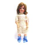 AN ALT, BECK & GOTTSCHALCK BISQUE SOCKET HEAD DOLL with a long light brown wig, sleeping grey