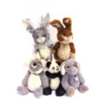 FIVE CHARLIE BEARS MINIMO COLLECTION SOFT TOYS comprising two rabbits, an elephant, a koala bear and
