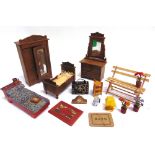 ASSORTED DOLL'S HOUSE FURNITURE & ACCESSORIES comprising a bedroom suite of single bed, wardrobe and