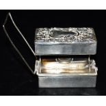 AN EXAMPLE OF A LATE 19TH EARLY 20TH CENTURY LADIES SILVER TRAVELLING BURNER Used to heat ladies