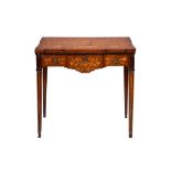 A DUTCH MARQUETRY DECORATED TEA TABLE the top decorated with vase, bird and scolling foliage,