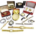 A COLLECTION OF SIXTEEN WATCHES AND TIME PIECES to include a Smiths Empire open faced pocket