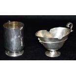 A VICTORIAN SILVER SAUCE BOAT With an Edwardian Silver cup, the sauce boat on pedestal base