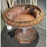 A LARGE LATE VICTORIAN/EARLY 20TH CENTURY TERRACOTTA URN ON STAND the urn 52cm high 73cm diameter at