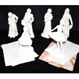SIX BLANC DE CHINE STYLE FIGURES: Four Royal Worcester 'New Arrival', 'Sweet Dreams', 'Once Upon a