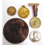 FIVE ASSORTED MEDALS comprising a Peace of Utrecht medal, 1713, the obverse with a portrait of Queen