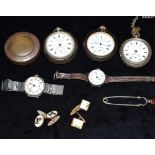 A COLLECTION OF WATCHES together with two pairs of gilt animal cufflinks, this lot include silver