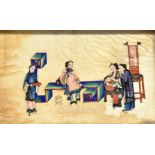 A CHINESE GOUACHE PAINTING ON RICE PAPER depicting various figures including a lady breastfeeding