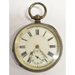A MARKED 0.935 OPEN FACED POCKET WATCH Key wound (no key) The outside case in engine turned