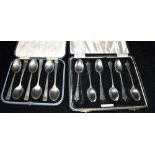 TWO CASED SETS OF SILVER TEASPOONS (six in each), weight 155g, 4.9 Troy ozs