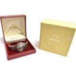 A GENTLEMAN'S OMEGA DE VILLE STAINLESS STEEL WRISTWATCH Boxed and cased. The dial featuring two subs