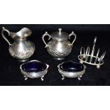 A COLLECTION OF SILVER together with a marked 900 jug, and matching un-marked lidded jar, comprising