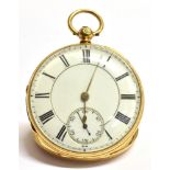 AN 18ct GOLD OPEN FACE POCKET WATCH WITH KEY ATTACHMENT The white enamelled dial anonymous with