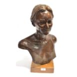 LYDIA KARPINSKA (20TH CENTURY) Bronze bust of a woman Signed 'L KARPINSKA' 54cm high including