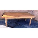 A VICTORIAN PINE TABLE with plank top construction and a drawer to each side on the base, H 75cm x W