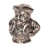 AN EDWARDIAN NOVELTY SILVER INKWELL designed as a toby jug, the inkwell Has been infilled with
