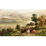 WILLIAM LANGLEY (fl. 1880-1920) Highland Landscape with Cattle and Herdsman Oil on canvas Signed