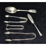 A COLLECTION OF HALLMARKED SILVER Comprising three pairs of sugar nips (one Victorian), a bright cut